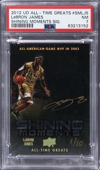 2012 Upper Deck All-Time Greats Shining Moments #SMLJ5 Lebron James Signed Card (#1/10) - PSA NM 7